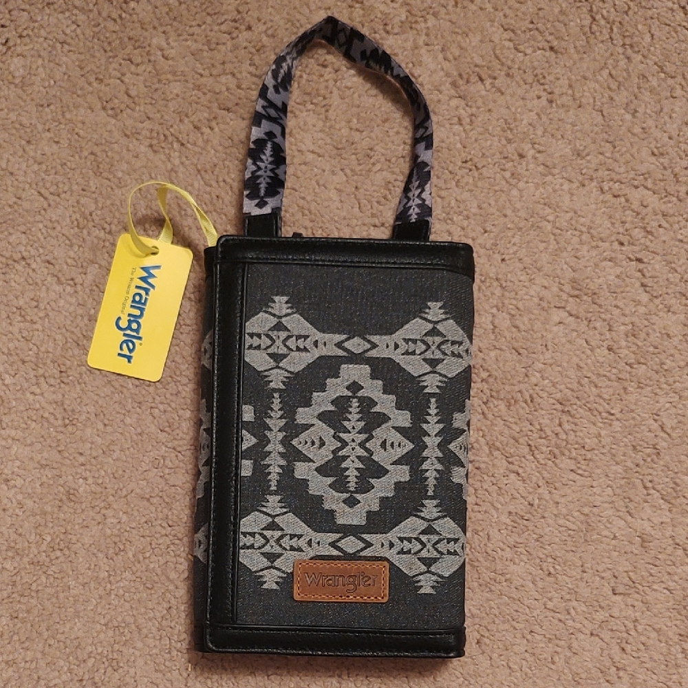 Wrangler Black and Gray Geometric Crossbody Or Wristlet